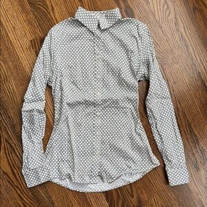 BR size 0 navy patterned button down shirt